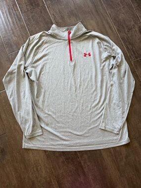 Under Armour HeatGear Gray Red Long Sleeve 1/4 Zip Pullover Mock Neck Men’s L